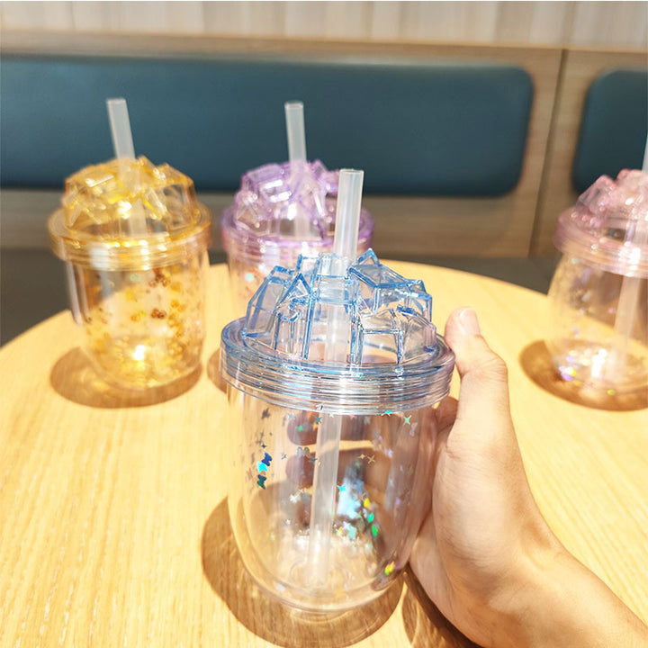 Women's Glittering Drinking Cups with Straw Bowlift