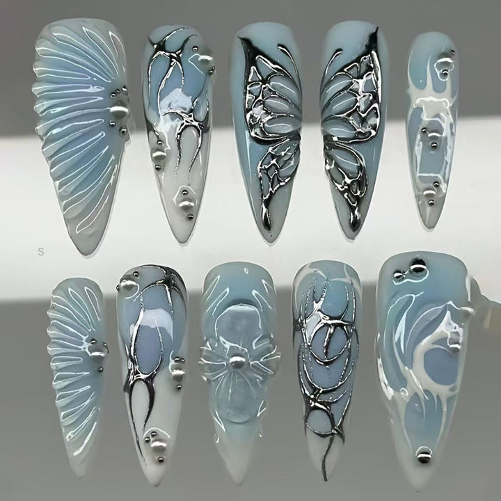 Artistic Floral and Metallic Press-On Nails Bowlift