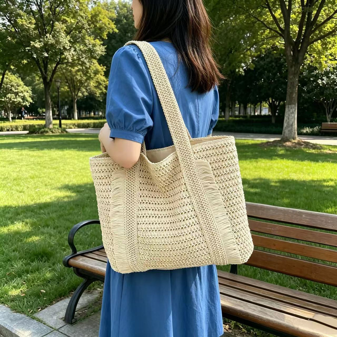 Woven Natural Material Beach Bag Bowlift