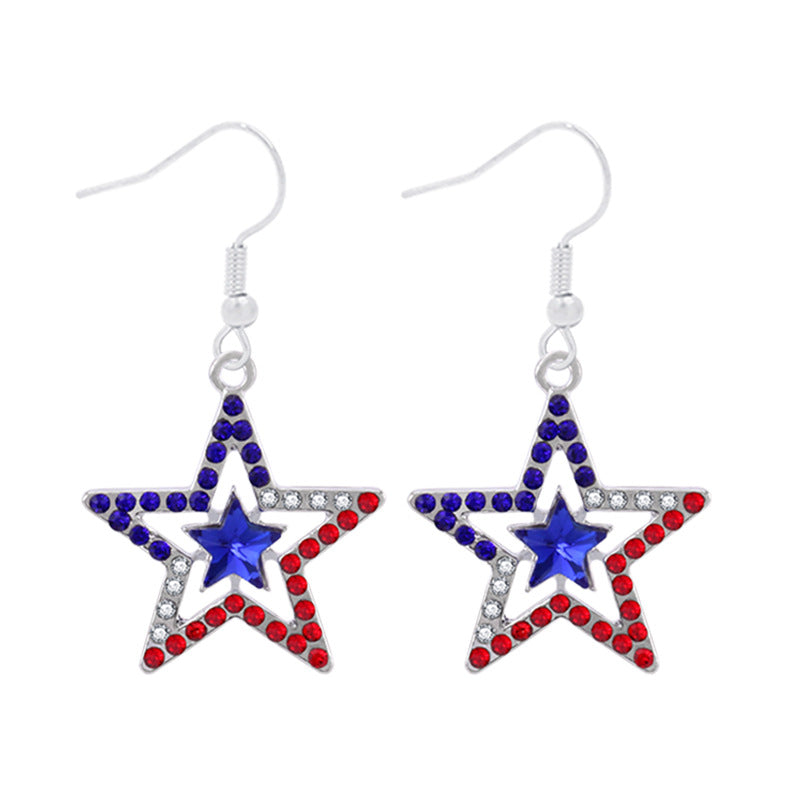 Women's star-shaped enamel earrings with USA flag motif and gold-plated fish Bowlift
