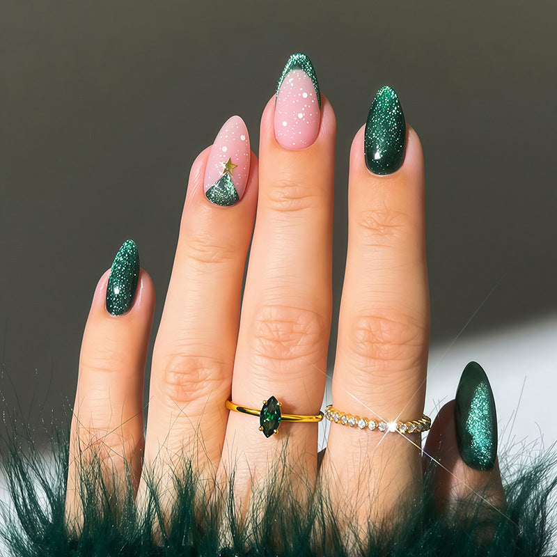 Deluxe Press-On Nail Set with Christmas-inspired Designs Bowlift