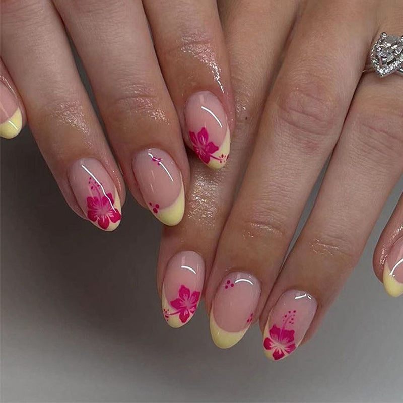Artificial nail set with floral designs and elegant gradient Bowlift