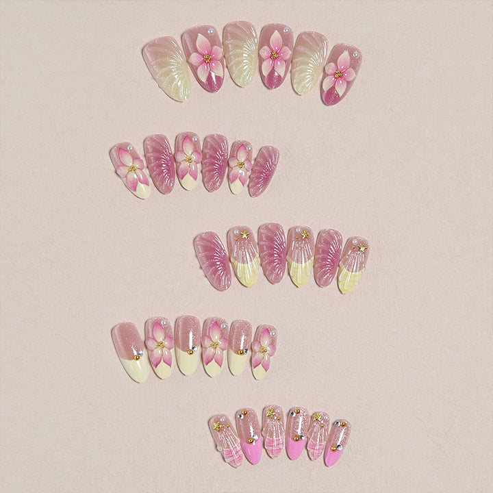 Artificial nail set with floral 3D decorations Bowlift