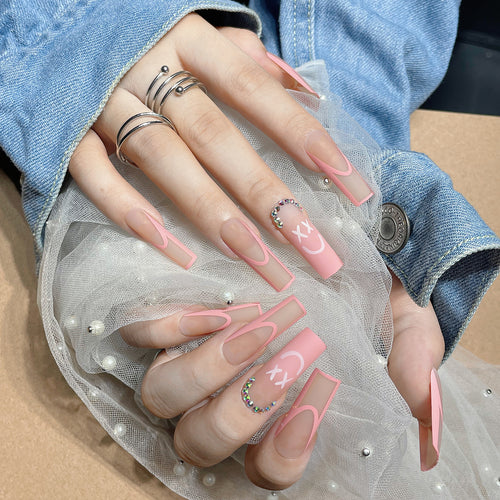 Long Square Press-On Nails with Elegant Design Bowlift