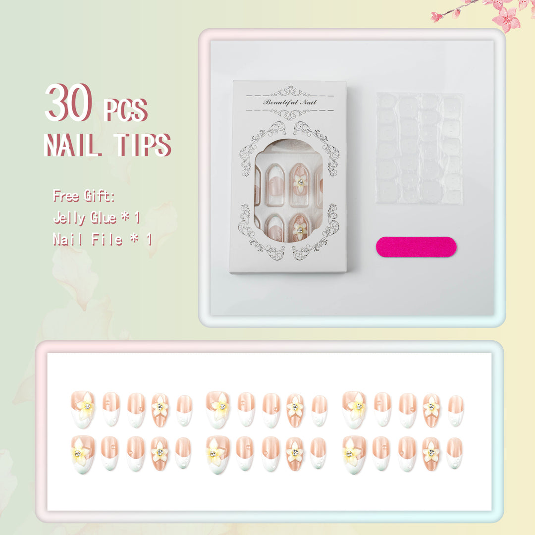 Acrylic nail set with elegant floral design Bowlift