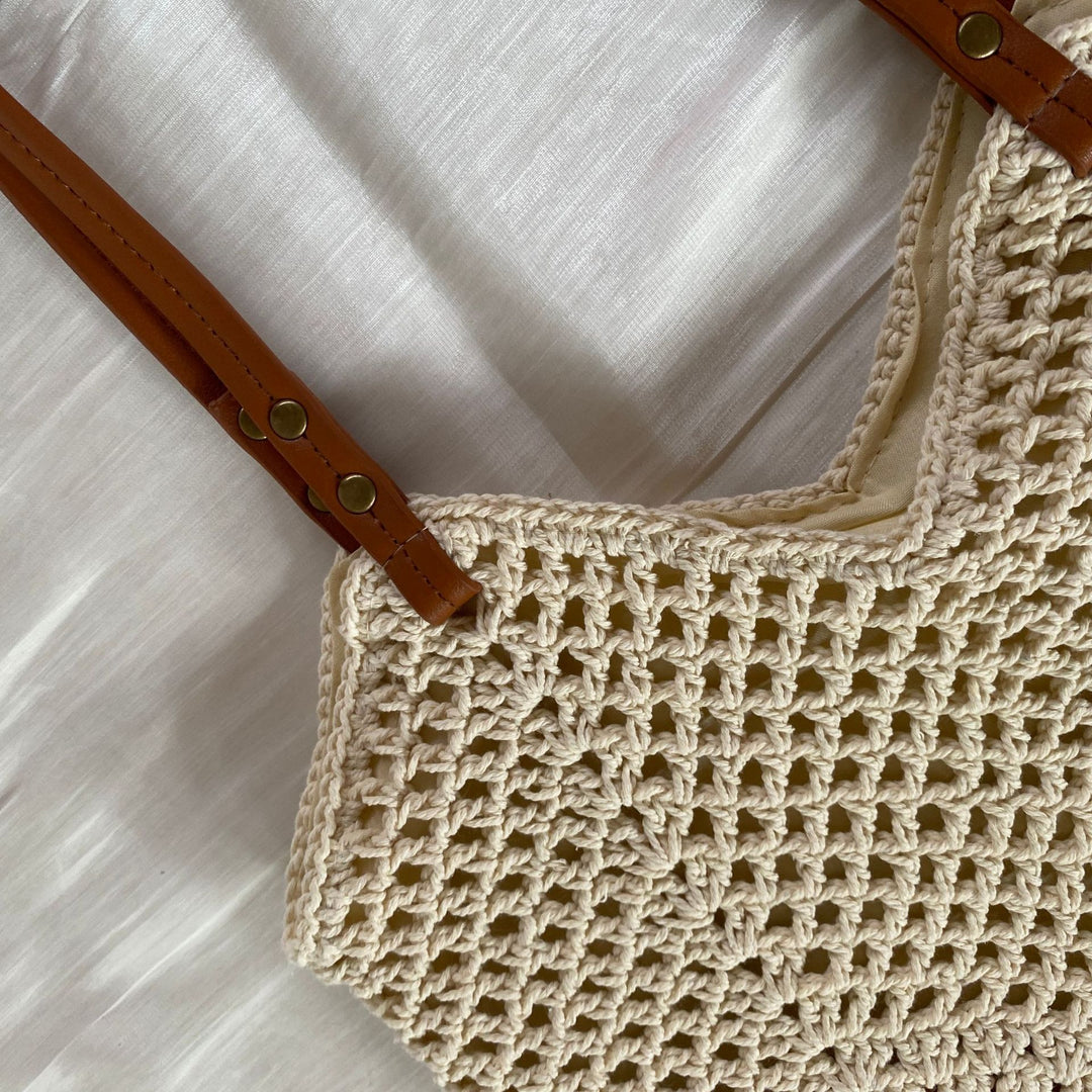 Hand-knotted shoulder bag with sunflower pattern Bowlift