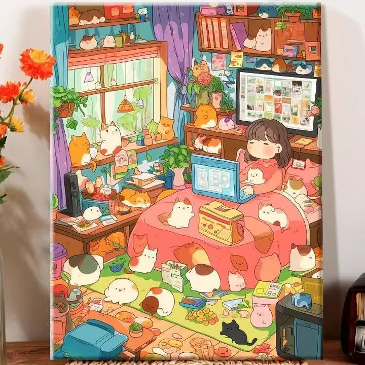 Playful Illustrated Bedroom Decor Canvas Art Bowlift