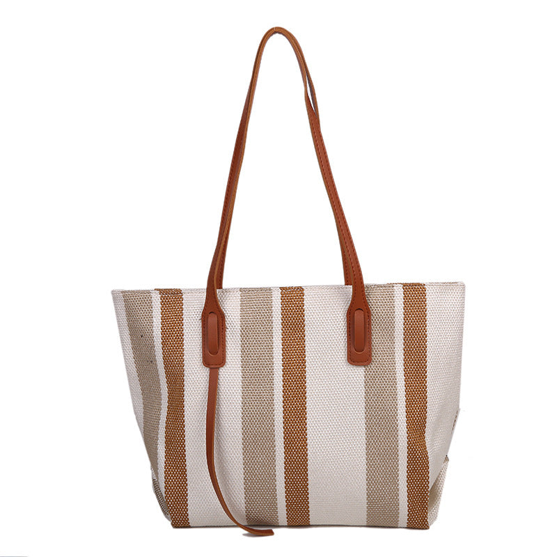 Striped Woven Beach Tote Bag