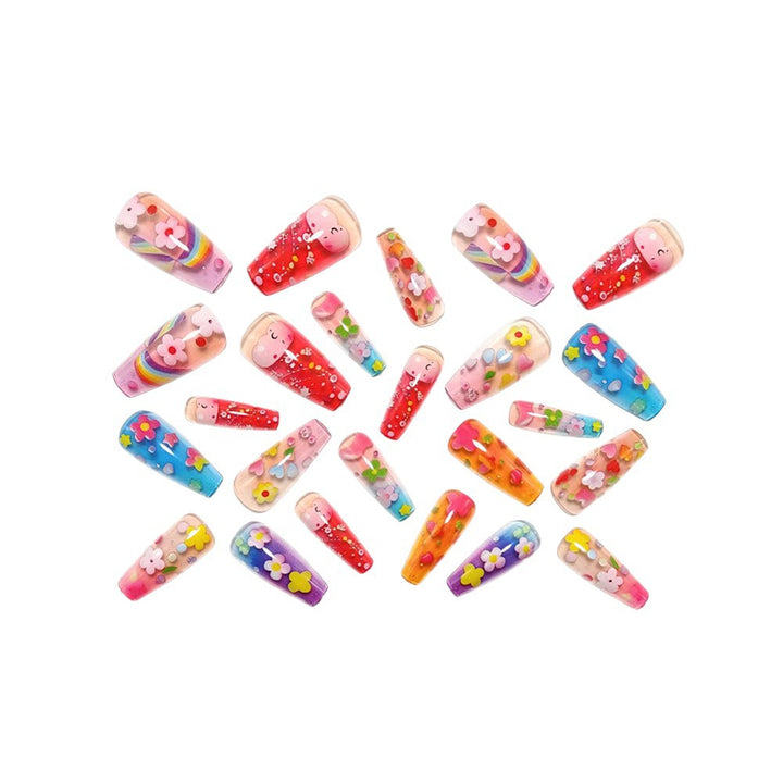 Artificial nails with colorful floral designs and 3D details Bowlift