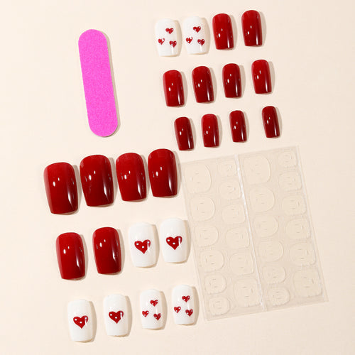 Artistic Heart-Themed Press-On Nail Set Bowlift