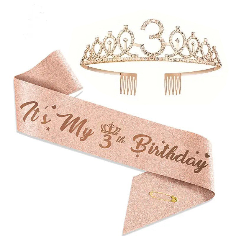 Women Glittering Tiaras with Festive Birthday Banner Bowlift