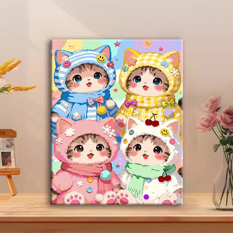 Cute Cat Character Canvas Art Print Bowlift
