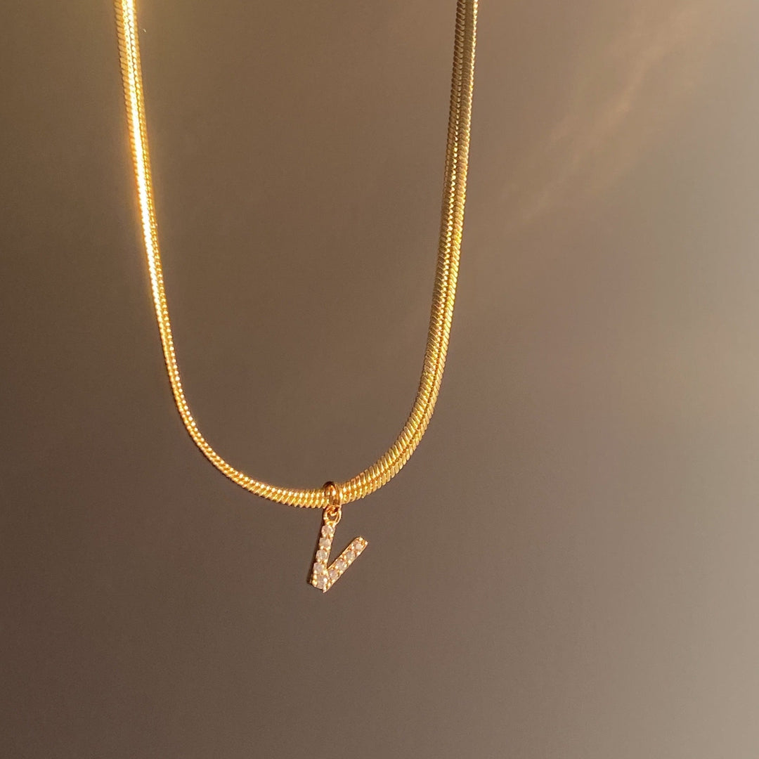 BowLift | Dainty Diamond Letter Initial Herringbone Necklace
