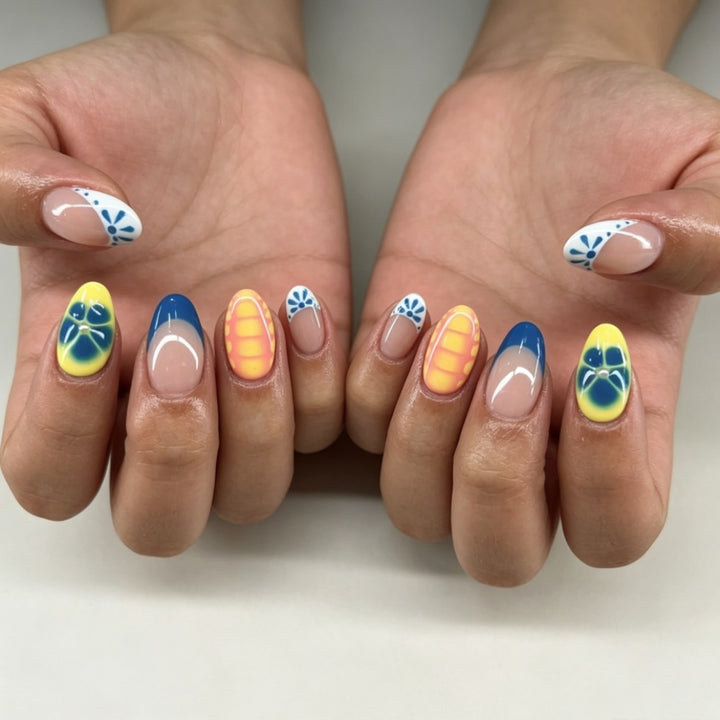 Artificial nails with colorful floral accents Bowlift