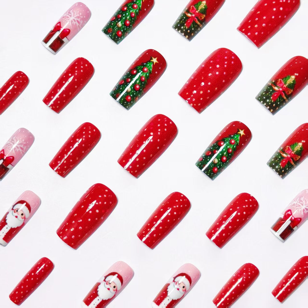 Christmas nail art with festive Santa and Christmas tree design Bowlift