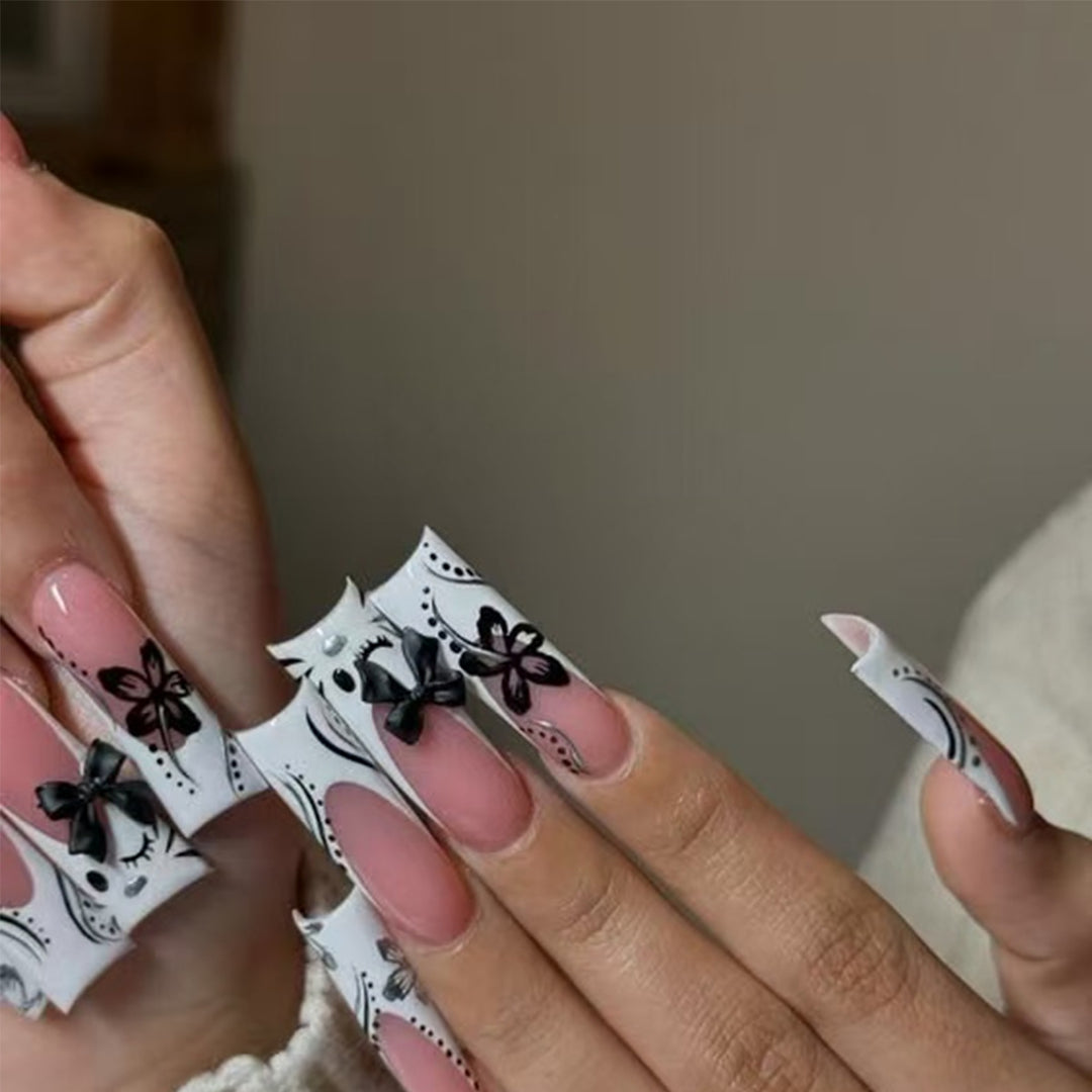 Artistic Long Press-On Nail Art Set Bowlift