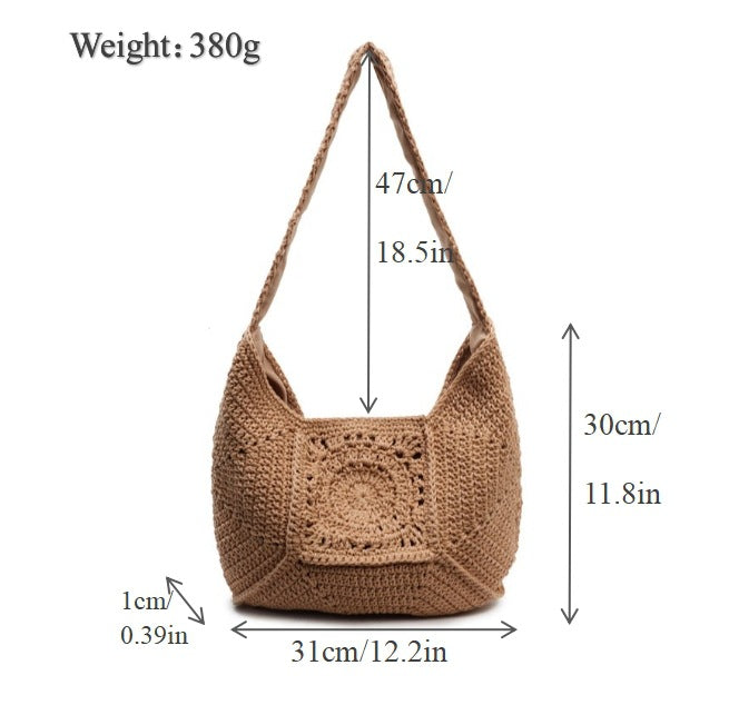 Macrame Shoulder Bag with Decorative Crochet Pattern Bowlift