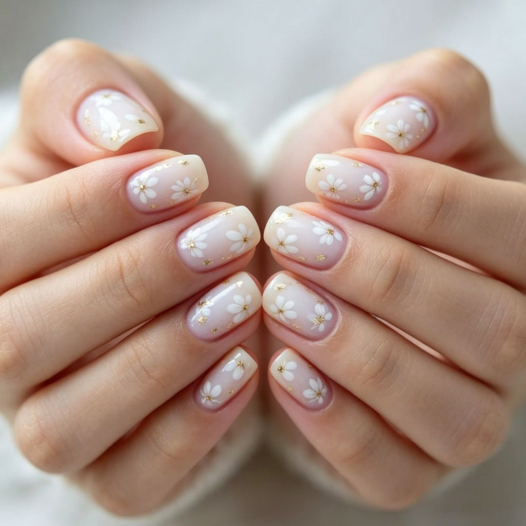 Elegant Floral Design Press-On Nail Art Bowlift
