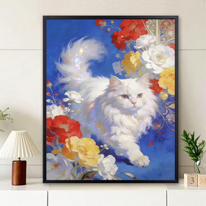 Floral Cat-Themed Wall Art Print Bowlift