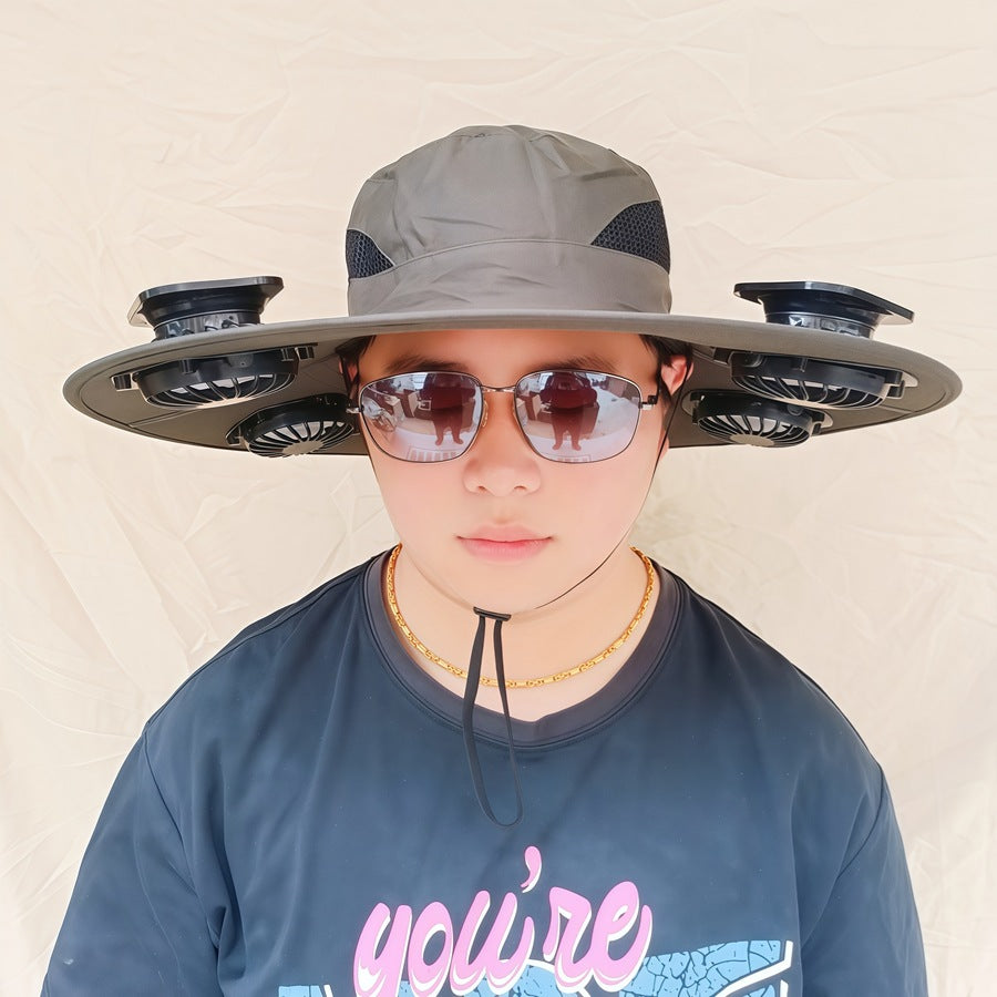 Wide-brimmed sun hat with detachable swivel solar fans and adjustable chin strap Bowlift