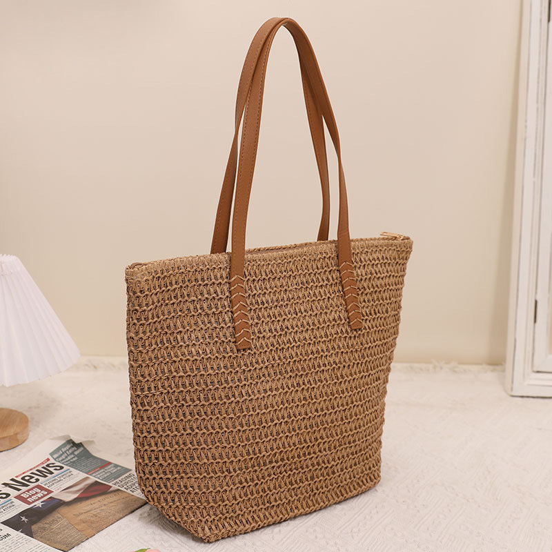 Giant Tote Bag Made of Woven Raffia with Leather Handles Bowlift