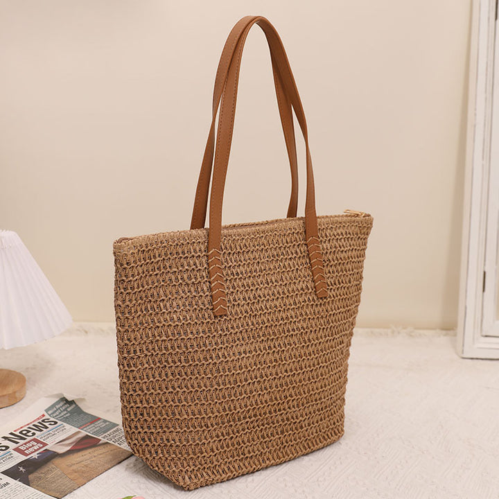 Giant Tote Bag Made of Woven Raffia with Leather Handles Bowlift