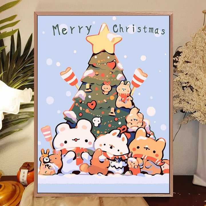 Whimsical Cat-Themed Holiday Canvas Art Print Bowlift