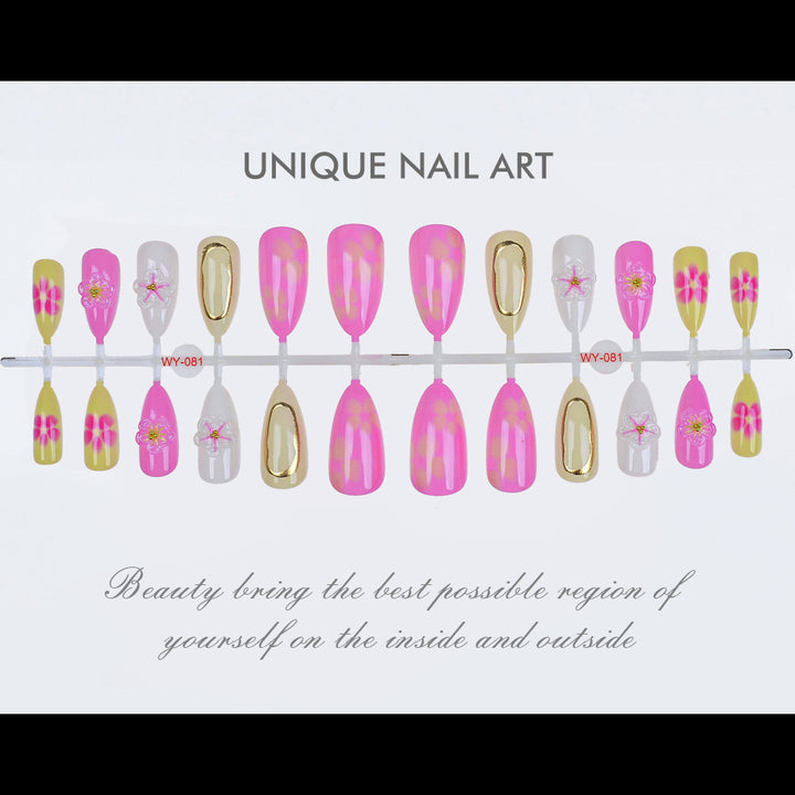 Artistic Press-On Nail Set with Floral Design Bowlift