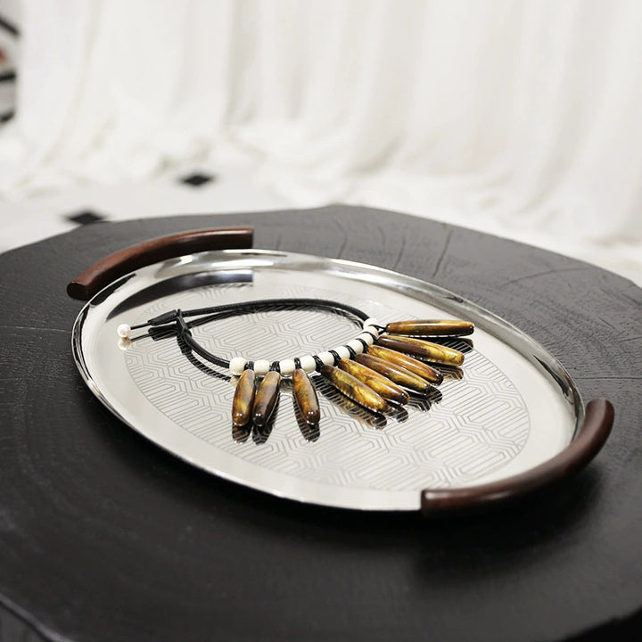 Engraved Decorative Serving Tray with Wooden Handles