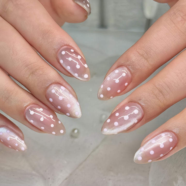 Artistic Almond-Shaped Press-On Nail Set with Whimsical Dot Design Bowlift