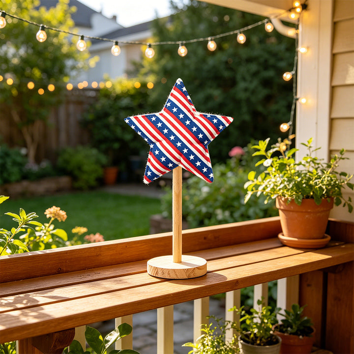 Unisex decorative fabric stars on wooden stand table decoration Bowlift