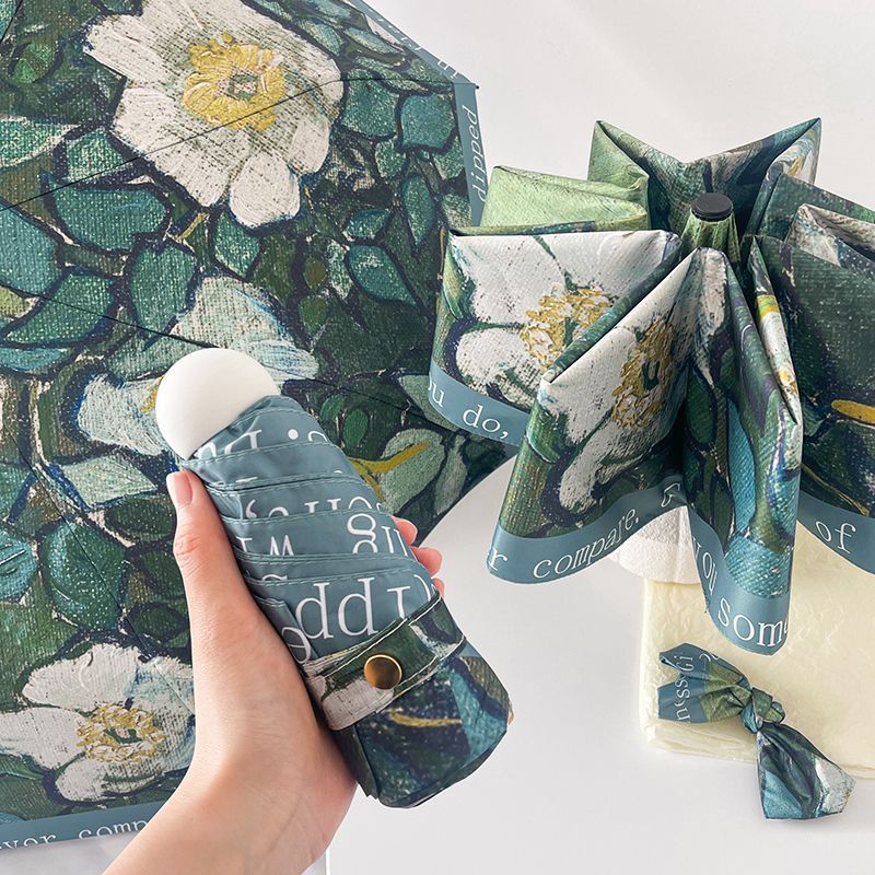 Women's Folding Umbrella with Floral Accents Bowlift