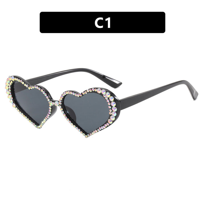Women's Heart-Shaped Sunglasses with Rhinestone-Embellished Frame Bowlift
