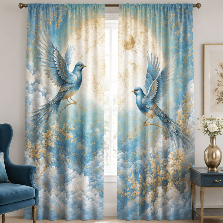 Artistic Bird Print Window Curtains