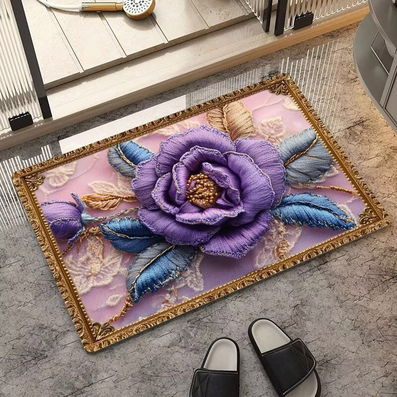 Luxurious Embroidered Floral Area Rug Bowlift