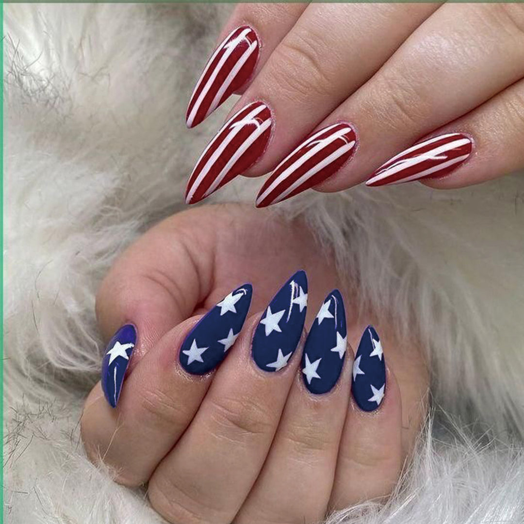 Patriotic Stiletto Press-On Nails Bowlift
