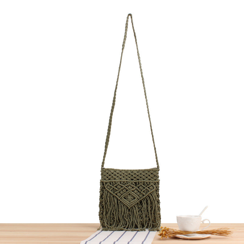 Macramé shoulder bag with fringed decoration Bowlift