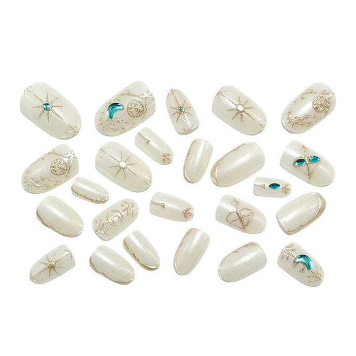 Artificial nails with noble glitter accents and symbol motif Bowlift