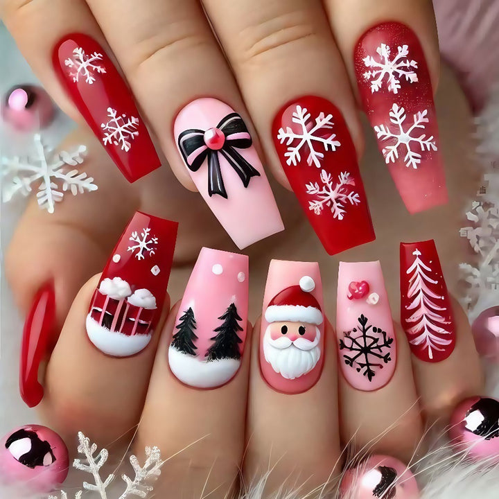 Christmas Art Nails Set with Creative Designs Bowlift