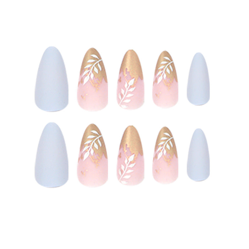 Artificial Stiletto Nails with Elegant Leaf Design Bowlift