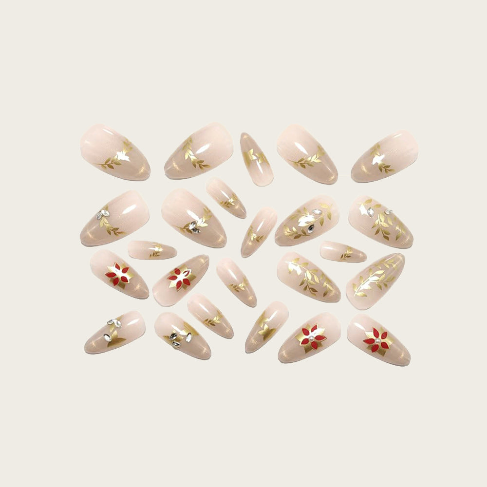 Artificial nails with elegant flower design and glitter accents Bowlift