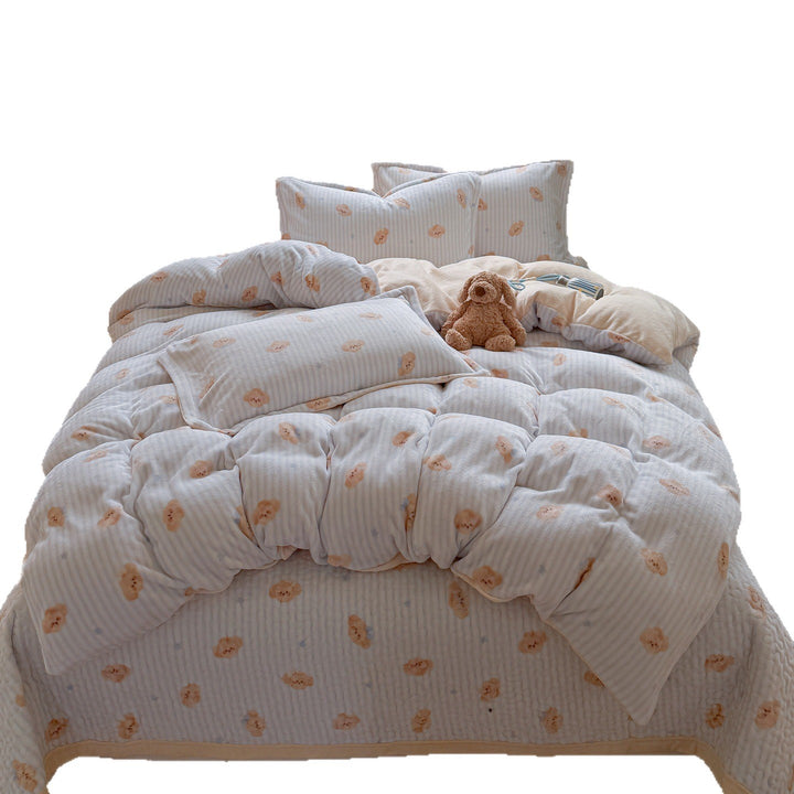 Plush Teddy-Print Reversible Comforter Set