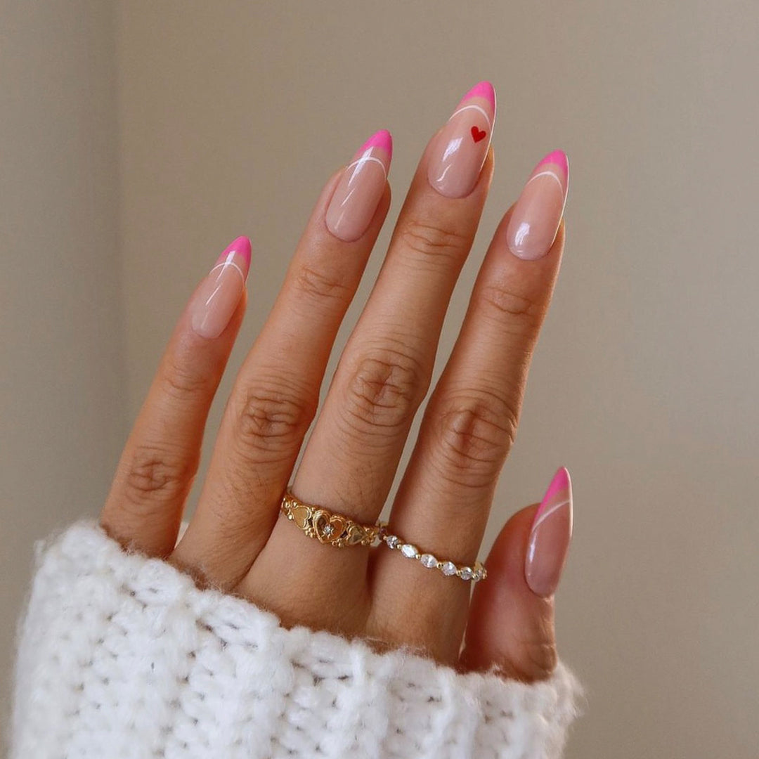 Creative nail art set with romantic heart design and glittering accents Bowlift