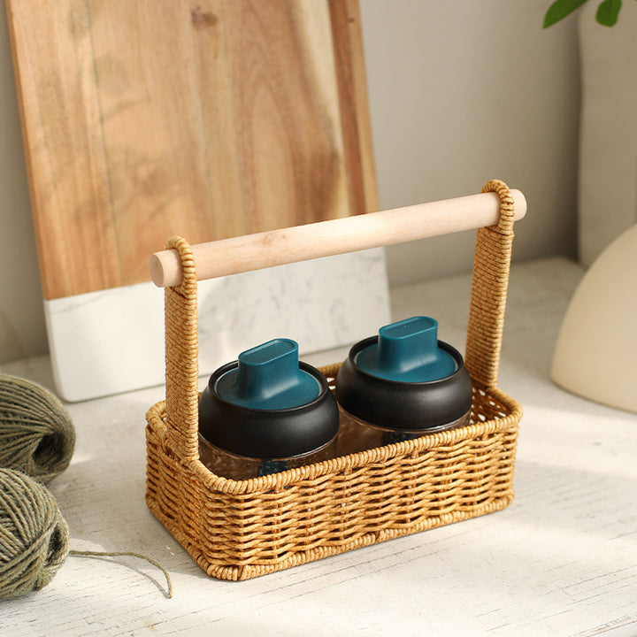 Unisex Modern Storage Basket with Stylish Wood Handle Bowlift