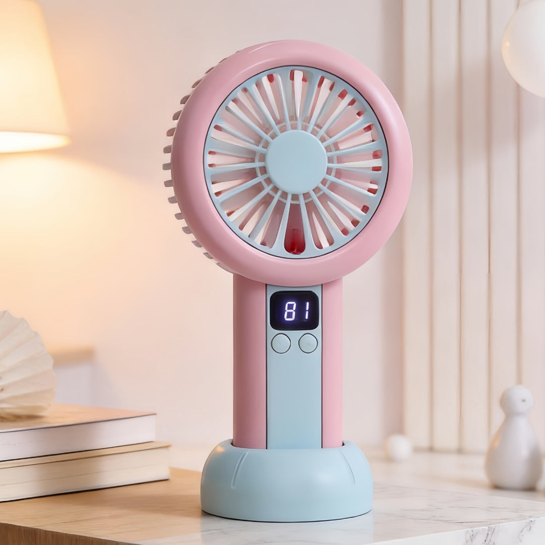 Portable handheld fan with LED display and multiple speed settings Bowlift