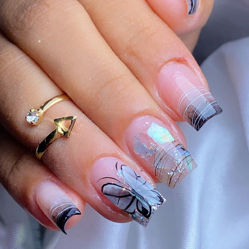 Elegant Butterfly-Themed Press-On Nail Art Bowlift