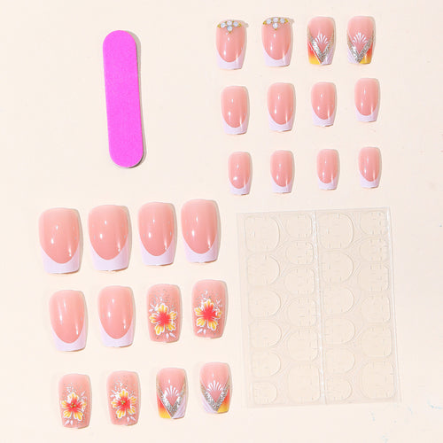 Elegant Floral French Tip Nail Art Bowlift