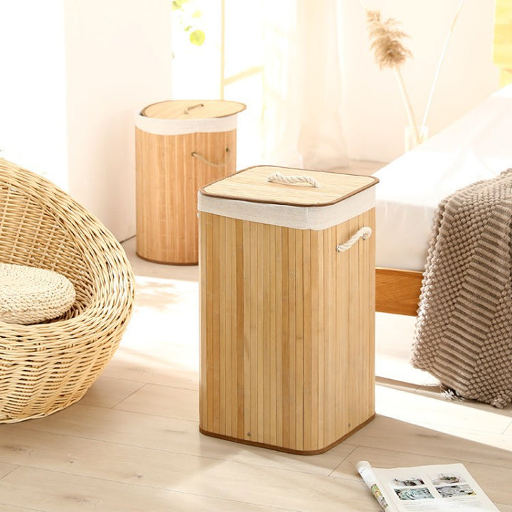Elegant Laundry Basket Made of Bamboo with Practical Lid Bowlift