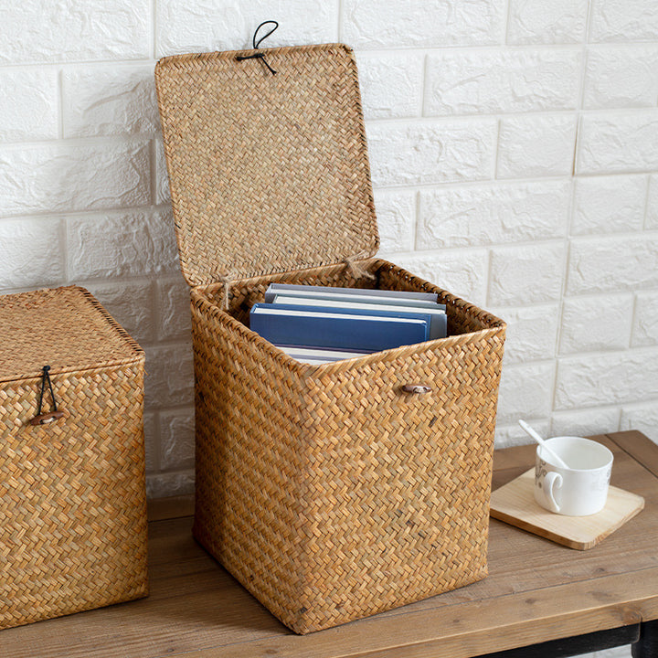 Unisex Rectangular Storage Basket with Lid made of Natural Material Bowlift