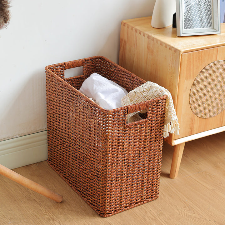 Large Woven Storage Bin with Ergonomic Cutout Handles Bowlift